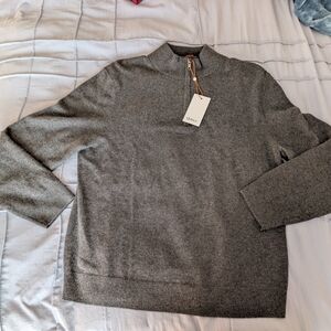 NWT Quince Mens XL 100% Mongolian Cashmere Charcoal Gray 1/4 Zip Sweater